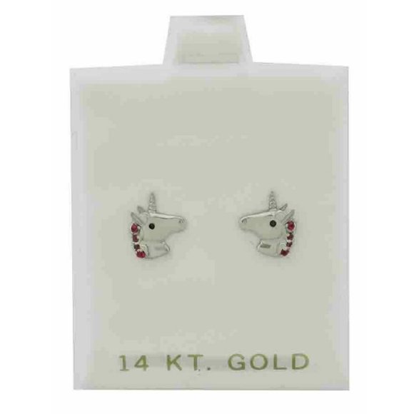 Created Ruby Unicorn Stud Earrings 14k White Gold
